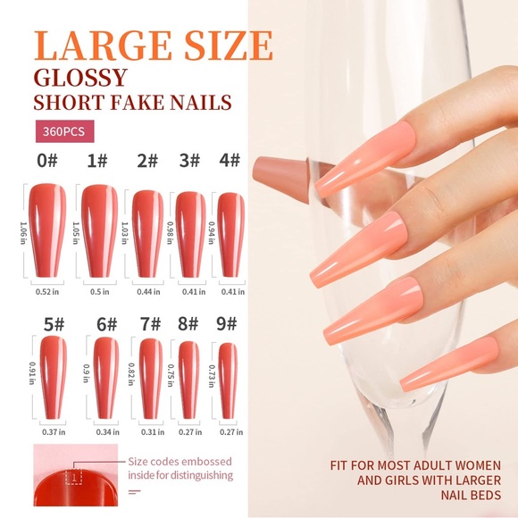 Press on Nails Long Coffin, 360PCS Fit Nicely & Natural Glossy, Complete Kit - Picture 10 of 13